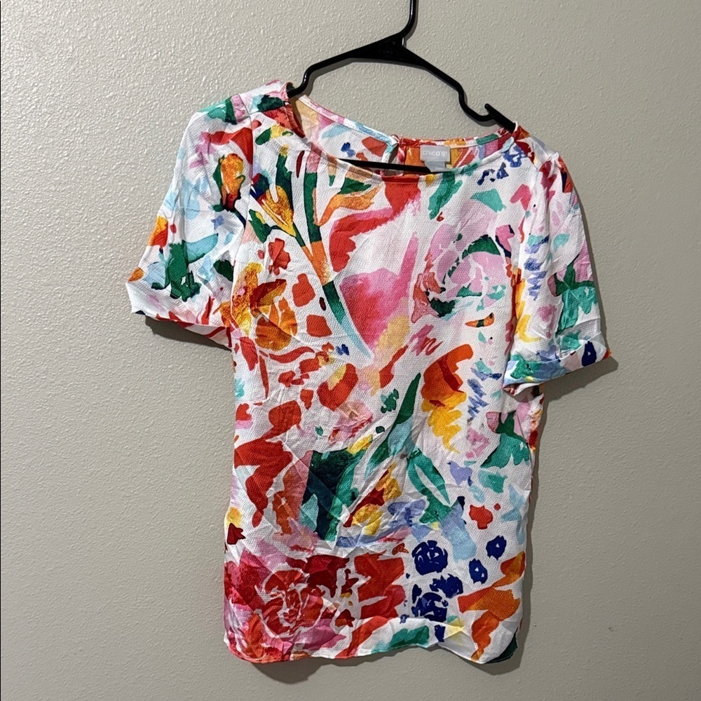 Chico's Vibrant Floral Short Sleeve Top - Picture 2 of 4